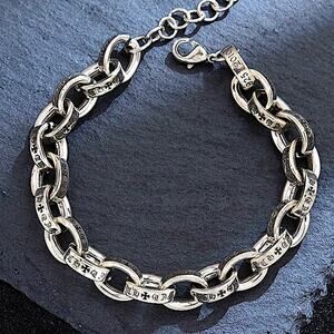 Sterling Silver Engraved Cross Chain Link Bracelet